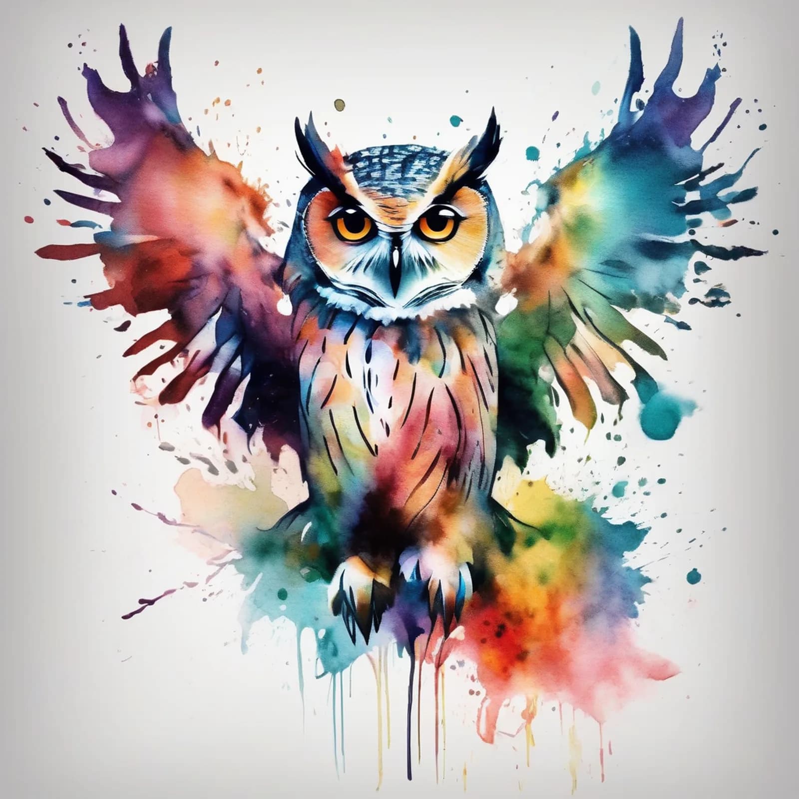 Watercolor Splash Owl tattoo design, alternative version 4